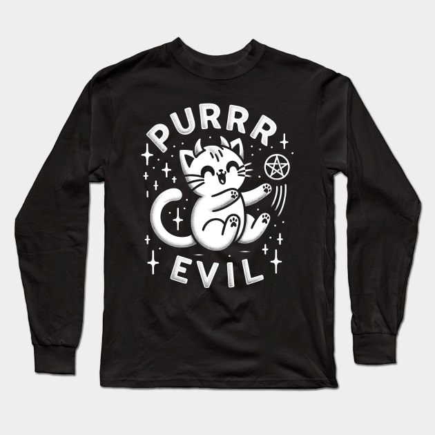 Pure Evil Satanic Cat Long Sleeve T-Shirt by Tshirt Samurai